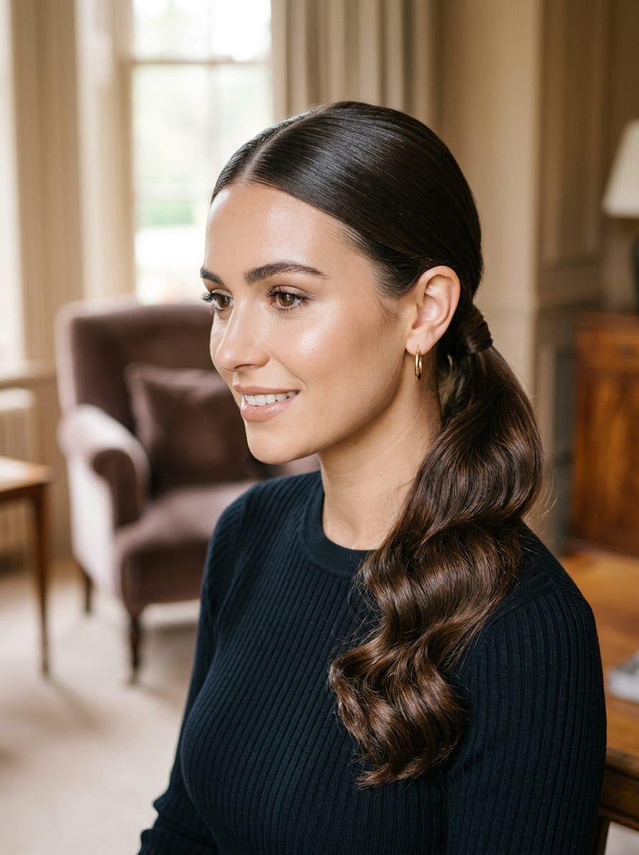 Eleganter Low Ponytail mit Wellen - Pferdeschwanz Frisur